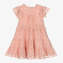 مايورال-فستان بطبقات شيفون لون زهري وذهبي | Childrensalon Outlet