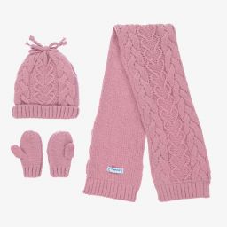 مايورال-طقم قبعة مزيج صوف محبوك لون زهري للمولودات | Childrensalon Outlet