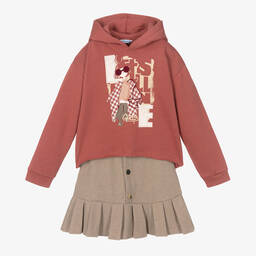 Mayoral-Girls Pink Hoodie & Skirt Set | Childrensalon Outlet