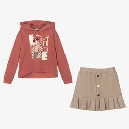 Mayoral-Girls Pink Hoodie & Skirt Set | Childrensalon Outlet