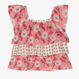 Mayoral-Girls Pink & Ivory Floral Blouse | Childrensalon Outlet