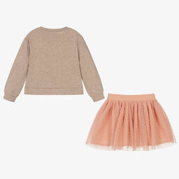 Mayoral-طقم تنورة قطن جيرسي وتول لون زهري | Childrensalon Outlet