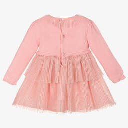 مايورال-فستان مزيج فيسكوز محبوك وتول لون زهري | Childrensalon Outlet