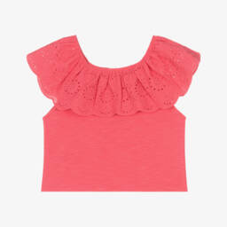 Mayoral-بلوزة قطنية وردية مزينة بالدانتيل للبنات | Childrensalon Outlet