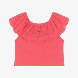 Mayoral-بلوزة قطنية وردية مزينة بالدانتيل للبنات | Childrensalon Outlet