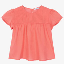Mayoral-Girls Pink Pleated Cotton Blouse | Childrensalon Outlet