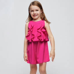 Mayoral-Girls Pink Ruffled Crêpe Playsuit | Childrensalon Outlet