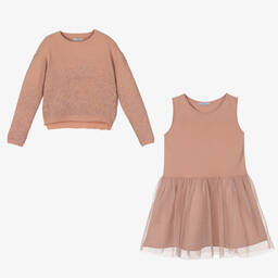 Mayoral-Girls Pink Sweater & Dress Set | Childrensalon Outlet