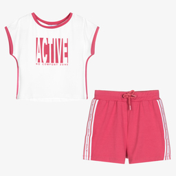 مايورال-طقم شورت جيرسي لون زهري وأبيض للبنات | Childrensalon Outlet