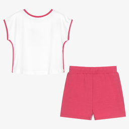 مايورال-طقم شورت جيرسي لون زهري وأبيض للبنات | Childrensalon Outlet