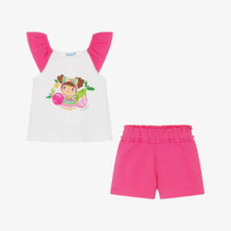 Mayoral-Летний комплект розовый и белый для девочек | Childrensalon Outlet