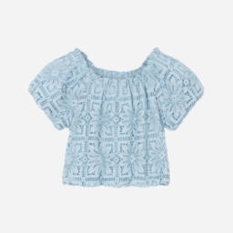 Mayoral-Girls Puff-Sleeve Floral Lace Blouse | Childrensalon Outlet