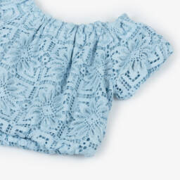 Mayoral-Girls Puff-Sleeve Floral Lace Blouse | Childrensalon Outlet