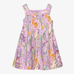 مايورال-فستان مزيج فيسكوز وكتان لون أرجواني بطبعة ورود | Childrensalon Outlet