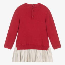 مايورال-فستان مزيج فسكوز بكسرات لون أحمر وبيج | Childrensalon Outlet