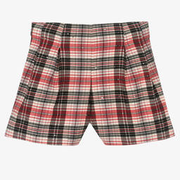 Mayoral-Красные плиссированные шорты в клетку для девочек | Childrensalon Outlet