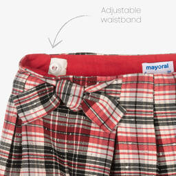 Mayoral-Красные плиссированные шорты в клетку для девочек | Childrensalon Outlet