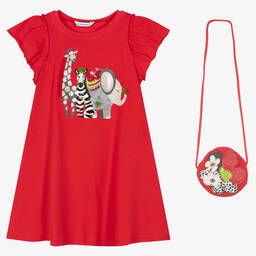 Mayoral-Красное хлопковое платье и сумочка | Childrensalon Outlet