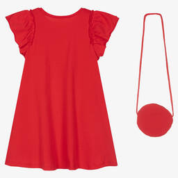 Mayoral-Красное хлопковое платье и сумочка | Childrensalon Outlet