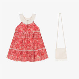 Mayoral-Girls Red Cotton Dress & Ivory Bag Set | Childrensalon Outlet