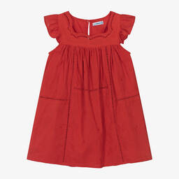 Mayoral-Girls Red Cotton Embroidered Dress | Childrensalon Outlet