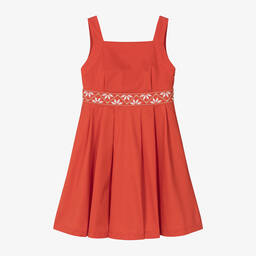 Mayoral-Girls Red Cotton Embroidered Dress | Childrensalon Outlet