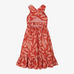 مايورال-فستان بطبعة ورود قطن لون أحمر | Childrensalon Outlet