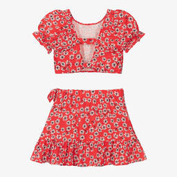 Mayoral-Girls Red Floral Skirt Set | Childrensalon Outlet