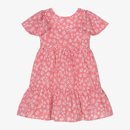 Mayoral-Girls Red Floral Stripe Cotton Dress | Childrensalon Outlet