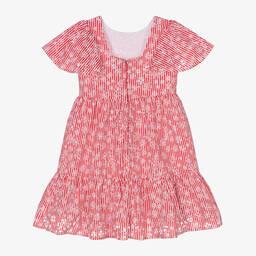 Mayoral-Girls Red Floral Stripe Cotton Dress | Childrensalon Outlet