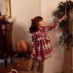 Mayoral-Girls Red & Ivory Check Dress | Childrensalon Outlet