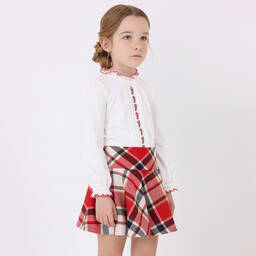 Mayoral-Girls Red & Ivory Check Skirt | Childrensalon Outlet