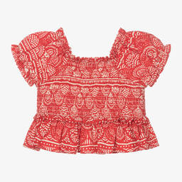 Mayoral-Girls Red Shirred Blouse | Childrensalon Outlet