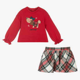 Mayoral-Girls Red Tartan Skirt Set | Childrensalon Outlet