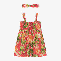 Mayoral-Girls Red Tropical Cotton Dress Set | Childrensalon Outlet
