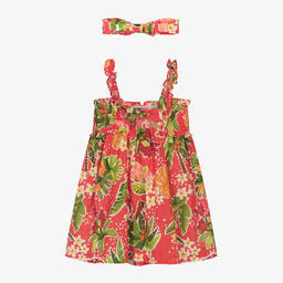 Mayoral-Girls Red Tropical Cotton Dress Set | Childrensalon Outlet