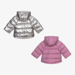 مايورال-معطف أطفال بناتي مبطن بوجهين لون أرجواني وفضّي متاليك | Childrensalon Outlet
