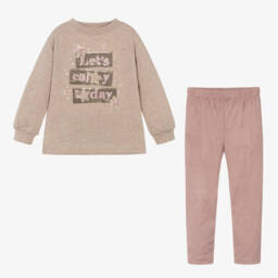 Mayoral-Бежевый топ с розовыми легинсами для девочек | Childrensalon Outlet