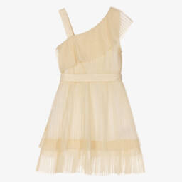 Mayoral-Girls Shimmering Gold Pleated Frock | Childrensalon Outlet