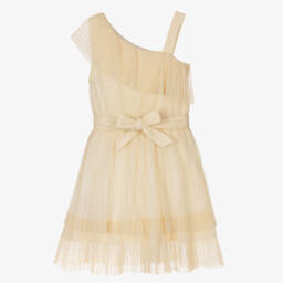 Mayoral-Girls Shimmering Gold Pleated Frock | Childrensalon Outlet