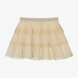 Mayoral-Girls Shimmering Gold Tulle Pleat Skirt | Childrensalon Outlet