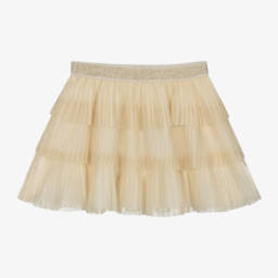 Mayoral-Girls Shimmering Gold Tulle Pleat Skirt | Childrensalon Outlet