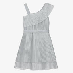 Mayoral-Girls Shimmering Silver Pleated Frock | Childrensalon Outlet