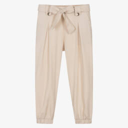 Mayoral-Girls Soft Beige Bow-Tie Trousers | Childrensalon Outlet