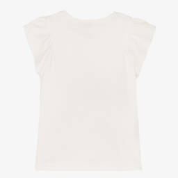 Mayoral-Мягкая кремовая и синяя футболка с цветочным узором для девочек | Childrensalon Outlet