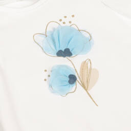 Mayoral-Мягкая кремовая и синяя футболка с цветочным узором для девочек | Childrensalon Outlet