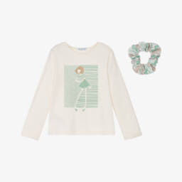 Mayoral-تيشيرت ناعم عاجي وأخضر للبنات | Childrensalon Outlet