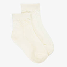 Mayoral-Girls Soft Ivory Lace Knit Socks | Childrensalon Outlet