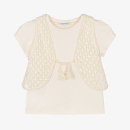 Mayoral-Girls Soft Ivory Tee & Vest | Childrensalon Outlet