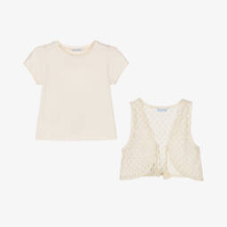 Mayoral-Girls Soft Ivory Tee & Vest | Childrensalon Outlet